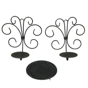 Vintage Wrought Iron Scroll Hanging Set of 2 Pillar Candle Holders